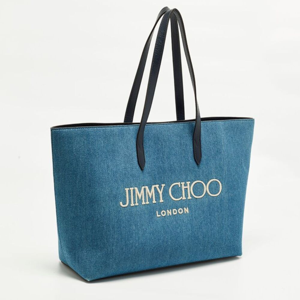 Jimmy Choo Logo Blue Denim And Leather Shopper Tote - Picture 3 of 7